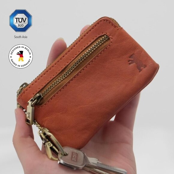 Vintage Leather Key Case Small RFID Blocker Genuine Vegetable Tanned Men Women - Picture 3 of 9